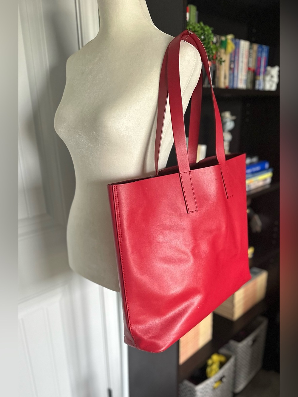 Everlane Red Italian Leather Tote Minimalist Work Bag Made Italy